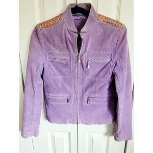 Paranoia S Lavender Suede Leather Bomber Jacket Southwest‎ Shoulders Small